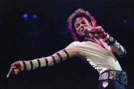 In this Feb. 24, 1988 file photo, Michael Jackson performs during his 13-city U.S. tour in Kansas City, Mo.