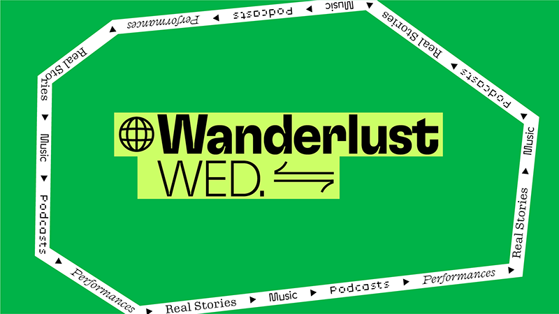 Text: Wanderlust Wed on a green background